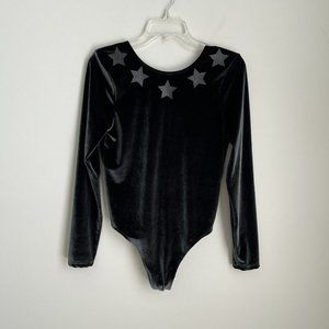 Victoria's Secret Sport Green Velvet Star Womens Long Sleeve Bodysuit